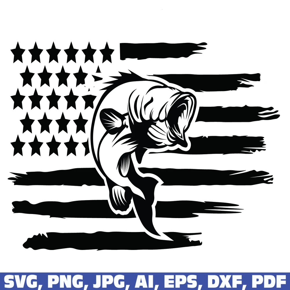 Fishing SVG Distressed American Flag - Fishing rod svg, fish